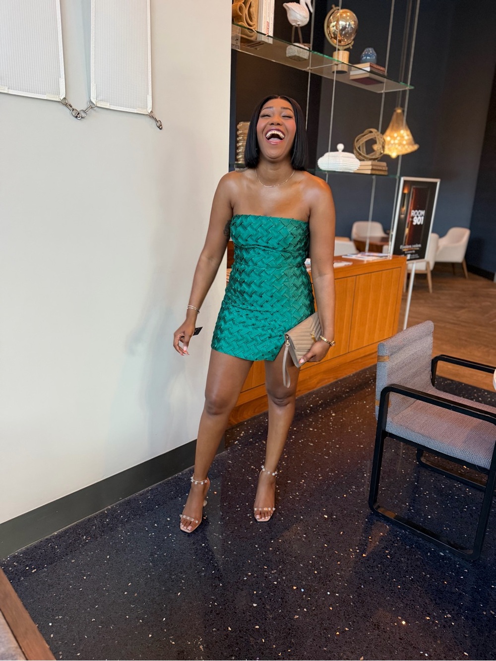 Amanda Uprichard Emerald Strapless Woven Mini Dress